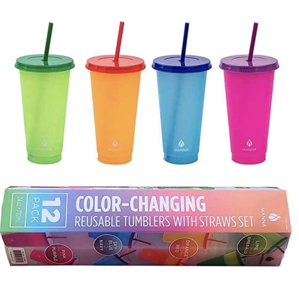 Manna Colour-Changing Cold Drink Tumblers with Straws Set